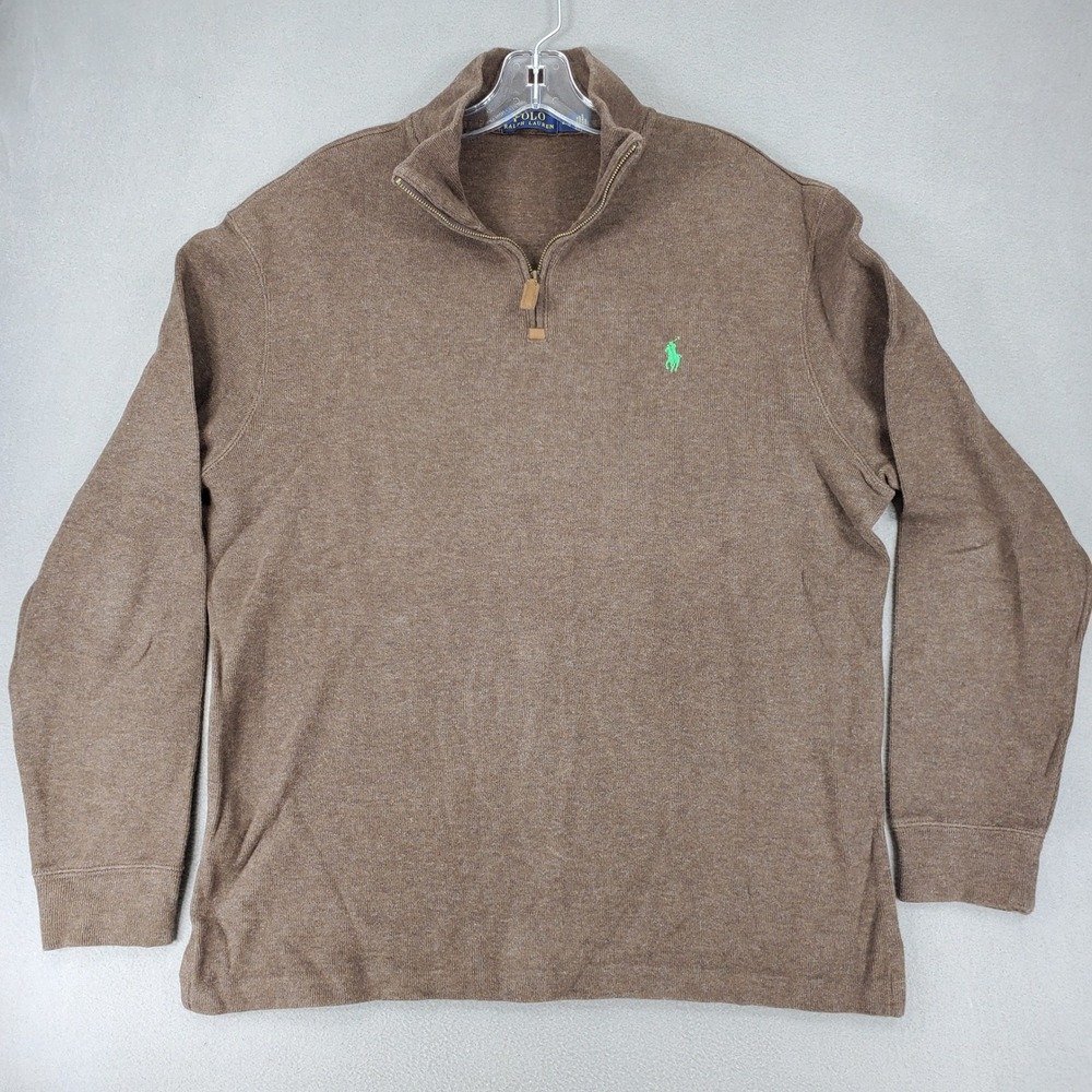 Polo Ralph Lauren Quarter Zip Pullover Men L Brown Cotton Pony Logo Sweater